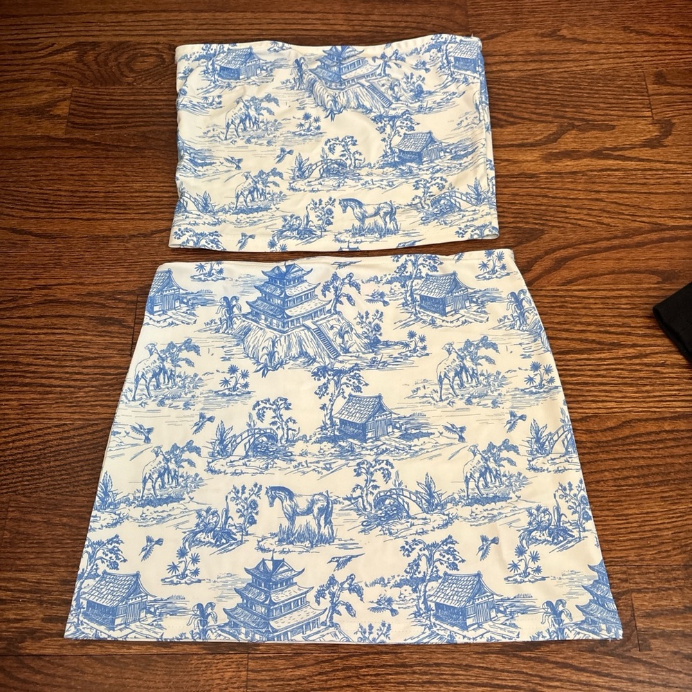 Edikted Blue and White Skirt Set